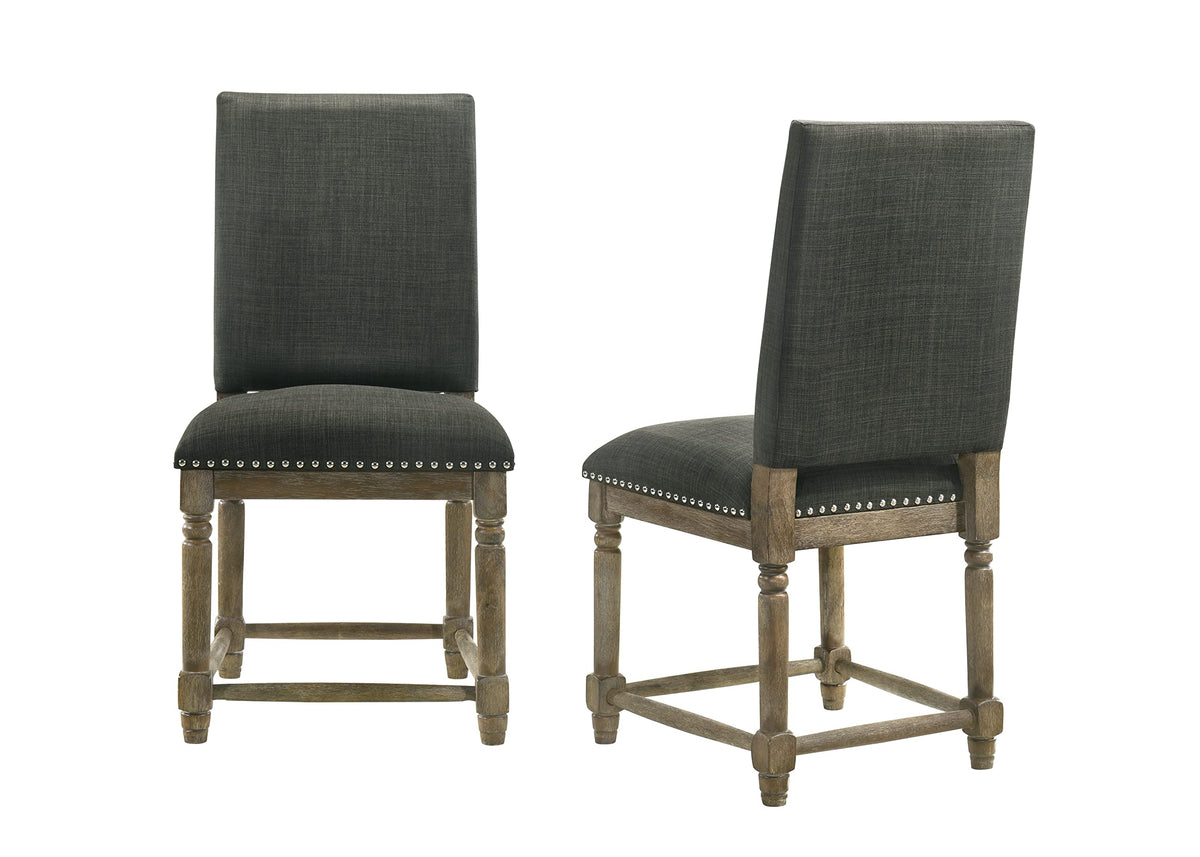 Lilola Home Everton Set of 2 Gray Fabric Dining Chair with Nailhead Trim