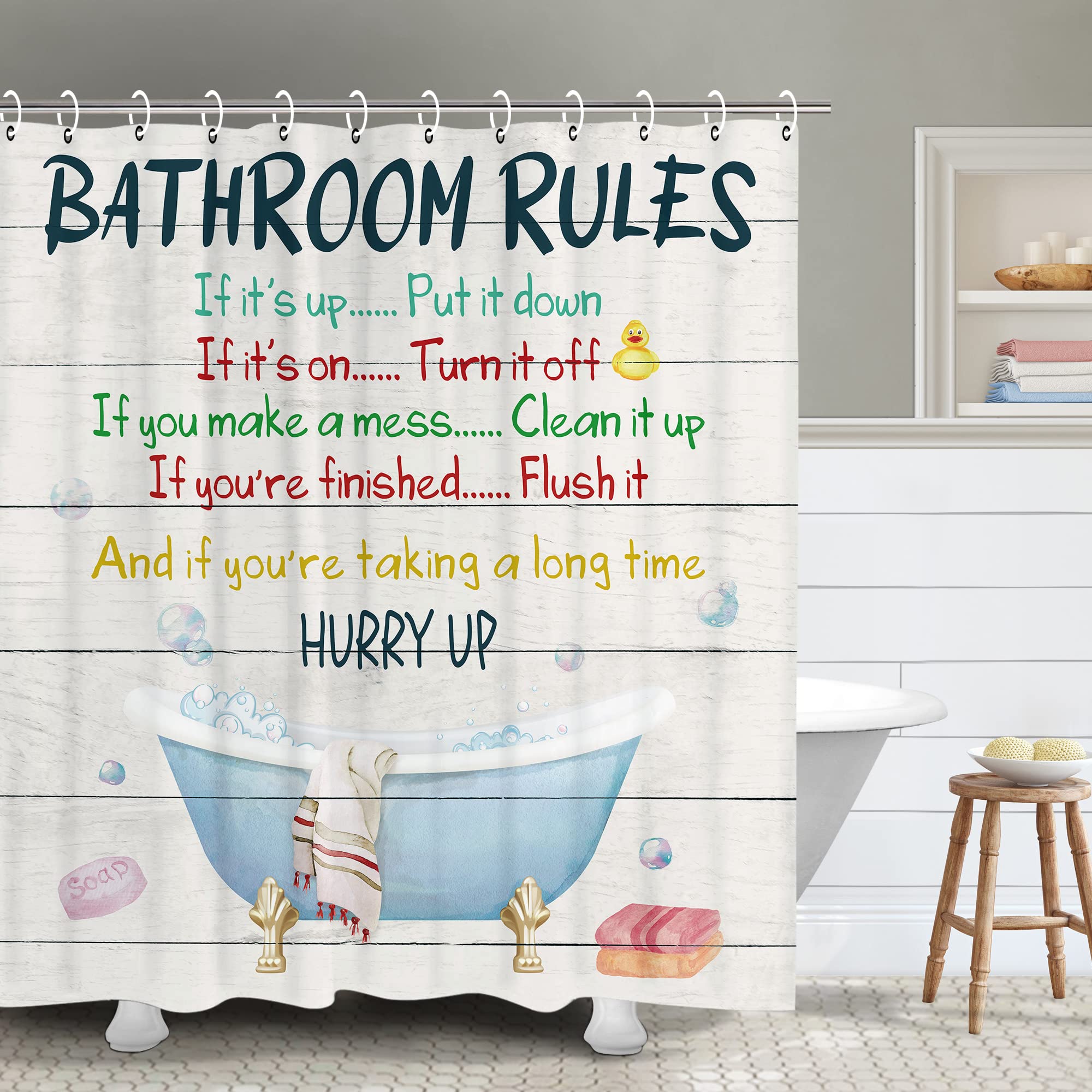 RosieLily Kids Shower Curtain, Girls Shower Curtain, Boys Shower Curtain, Funny Words Teen Motivational Shower Curtains, 72W x 7