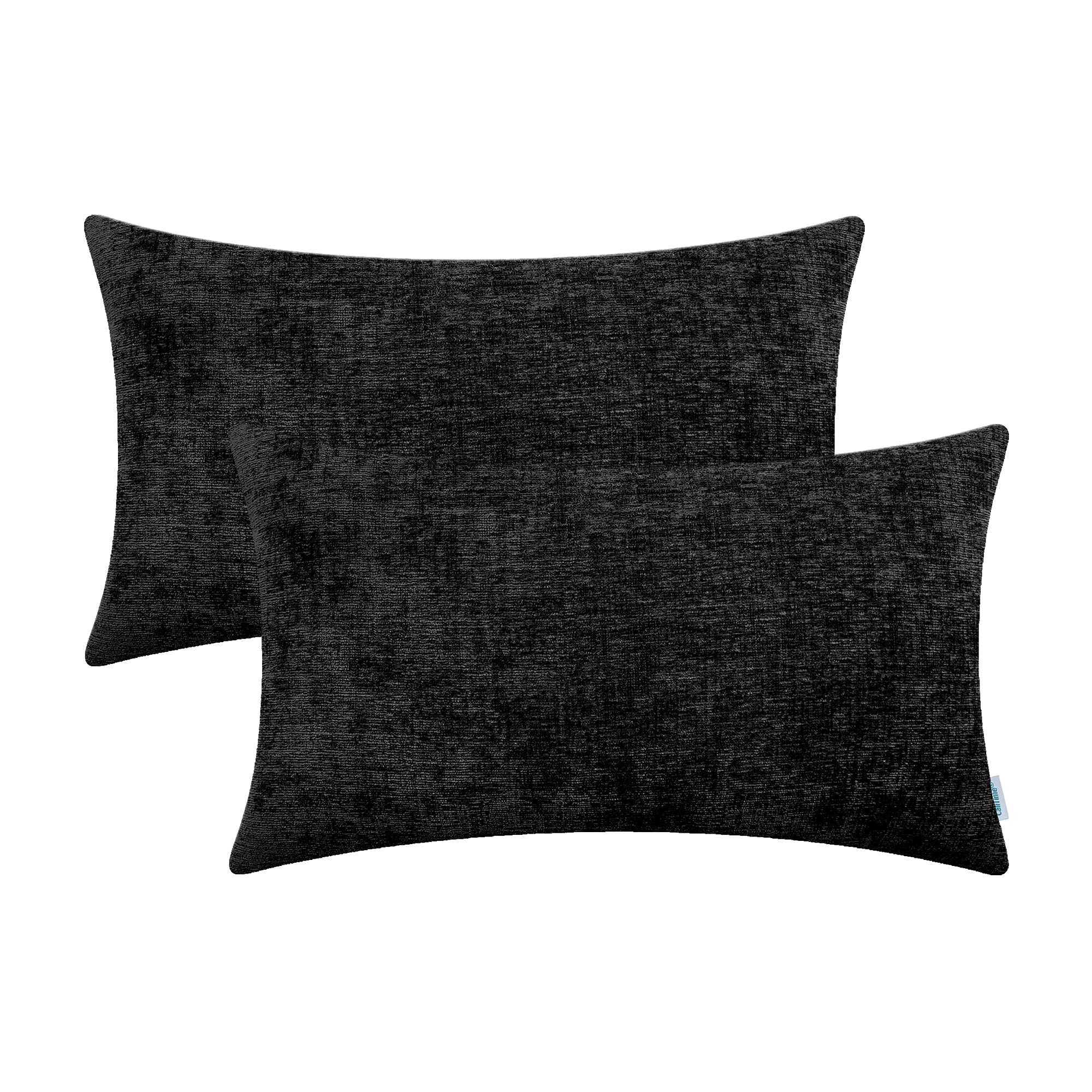 Calitime Pack Of 2 Cozy Pillow Covers Cases For Couch Sofa Home Decoration Solid Dyed Soft Chenille 12 X 20 Inches Black