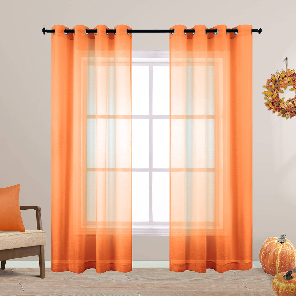 KOUFALL Halloween Curtains for Living Room,Bright Pumpkin Orange Color Sheer Fall Curtains for Bedroom Dining Room 84 Inches Lon
