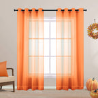 KOUFALL Halloween Curtains for Living Room,Bright Pumpkin Orange Color Sheer Fall Curtains for Bedroom Dining Room 84 Inches Lon