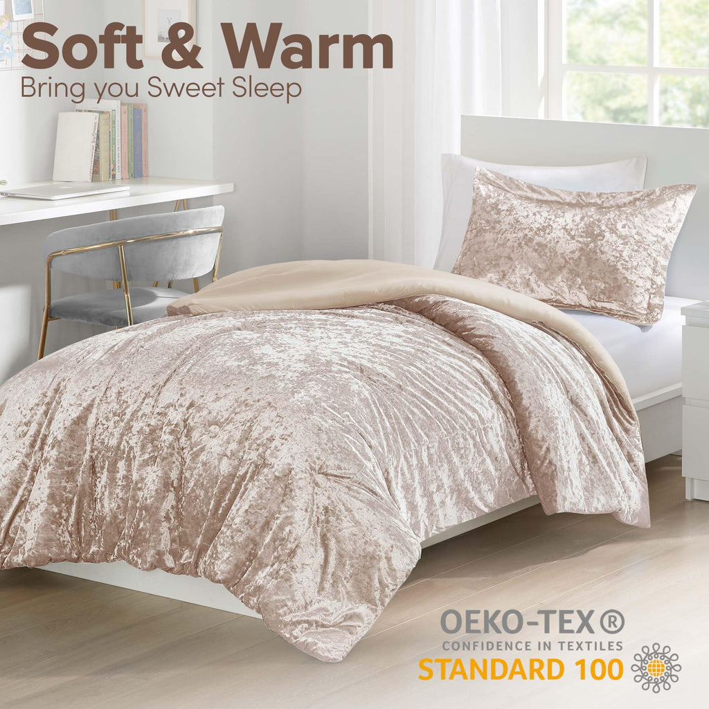Comfort Spaces Luxe Twin Comforter Set Velvet Comforters For Twin Size Bed, Microfiber Reverse, Juliette, All Season Velvet Bedd