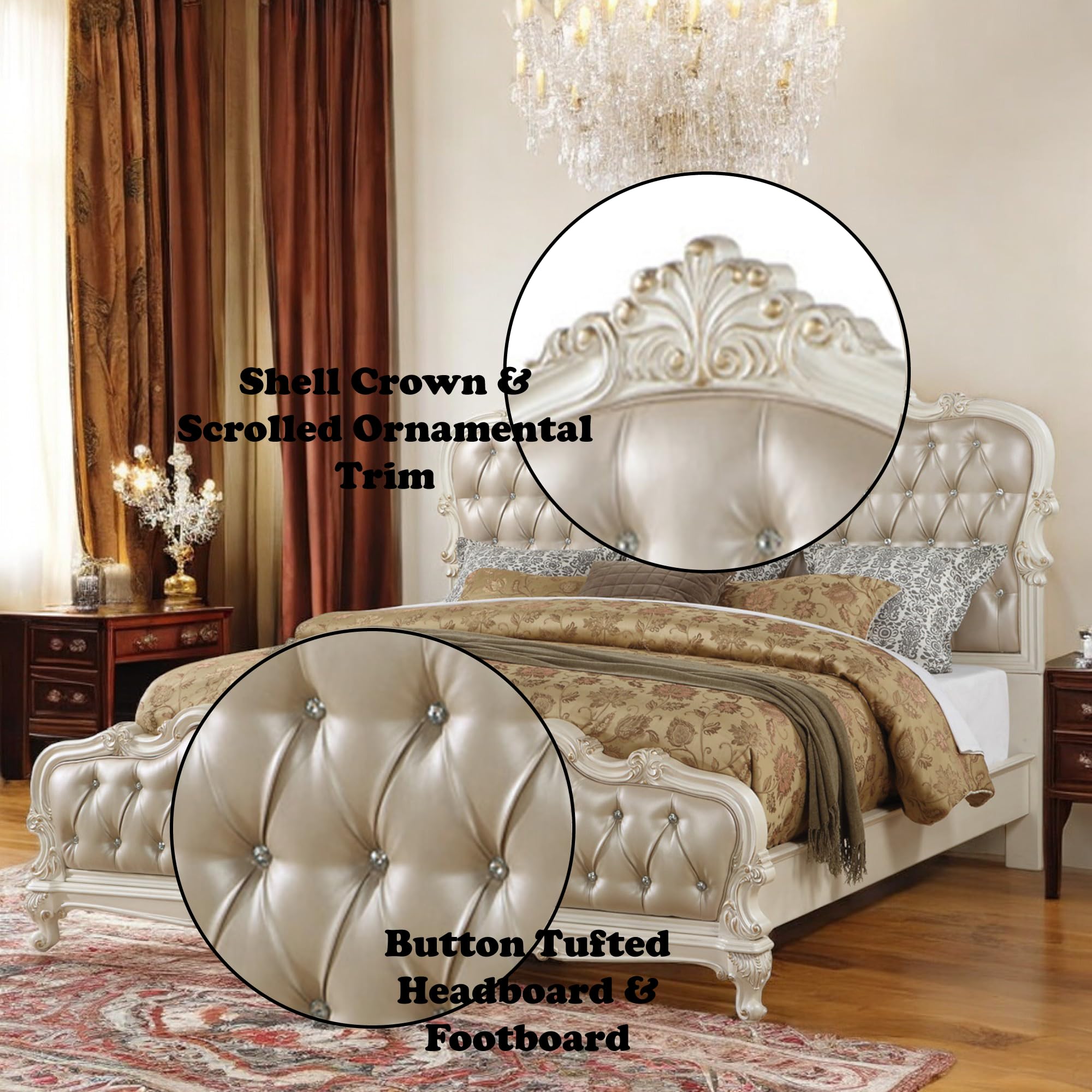 Acme Chantelle Eastern King Tufted Faux Leather Bed - Thumbnail 4