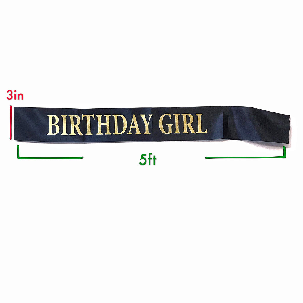 Dadam Birthday Sash For Girls Black Satin Birthday Girl Sash With Gold Glitter Lettering Party Favors, Supplies And Decorations