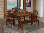 East West Furniture MLNO6C-MAH-W 6 Piece Kitchen Table & Chairs Set Contains a Rectangle Dining Room Table with Butterfly Leaf and 4 Dining Chairs with a Bench, 36x54 Inch, Mahogany
