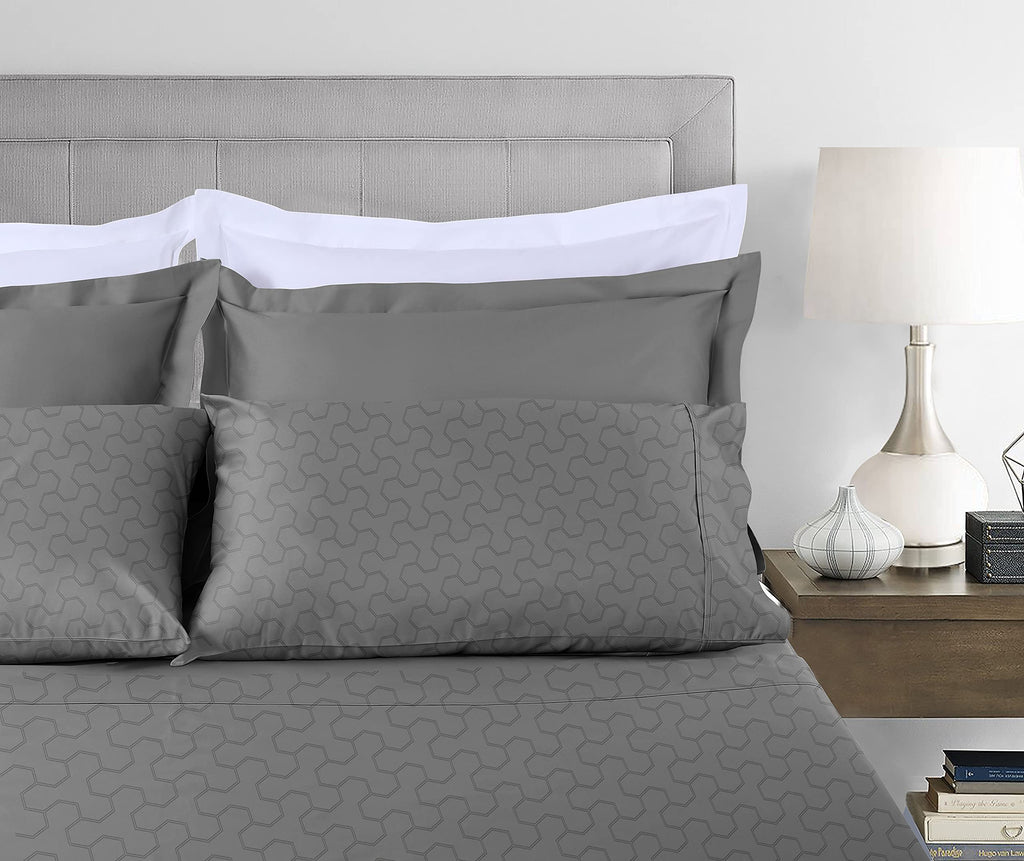 Threadmill 500 Thread Count Full Size 4 Pc Luxury Cotton Sheet Set, Jacquard Floria Dark Grey, Silky Smooth Sheets With 16'' Ela