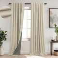 Koufall 52X94 Inch Length Light Tan Back Tab Linen Blackout Curtains