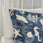 Madison Park 100% Cotton Comforter Set-Coastal Coral, Starfish Design All Season Down Alternative Cozy Bedding With Matching Shams, California King (104 In X 92 In), Blue 7 Piece