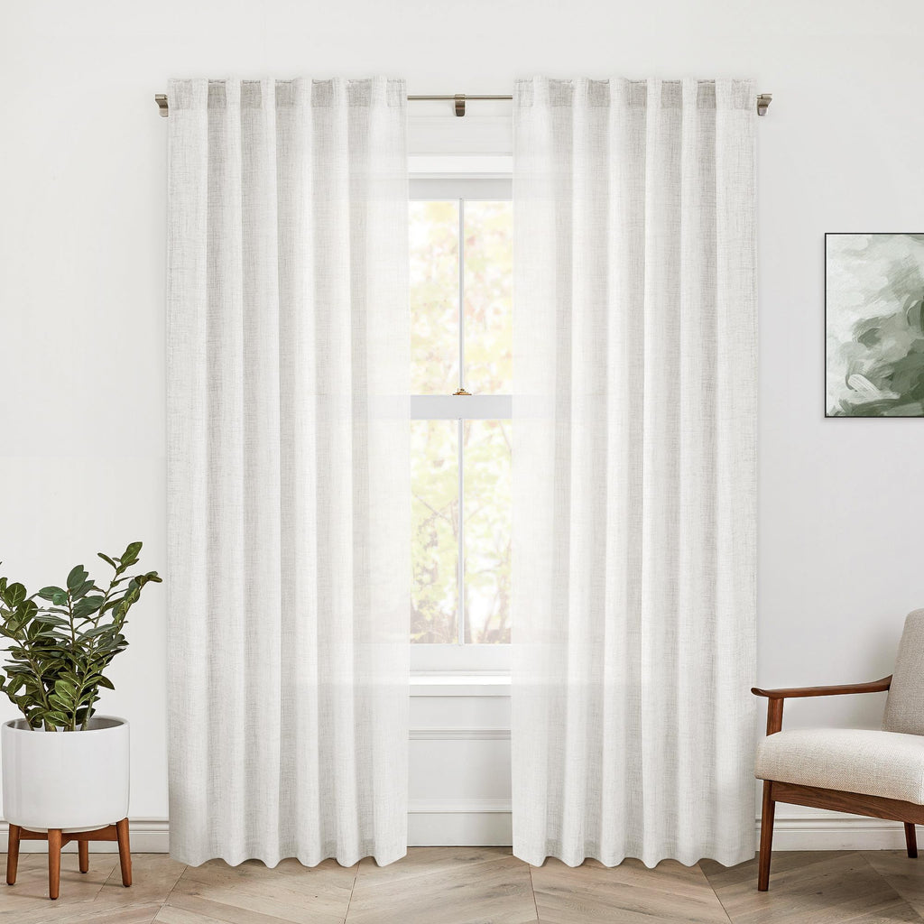 MEETBILY 90 Inches Long Linen Back Tab Curtains 2 Panels Set for Living Room Ivory Light Filtering Semi Sheer Farmhouse Boho Lin