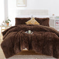 Smoofy Faux Fur Coffee Comforter Set Queen Size 3Pcs Fluffy Fuzzy Plush Comforter Set Cute Soft Shaggy Velvet Double-Sided Beddi