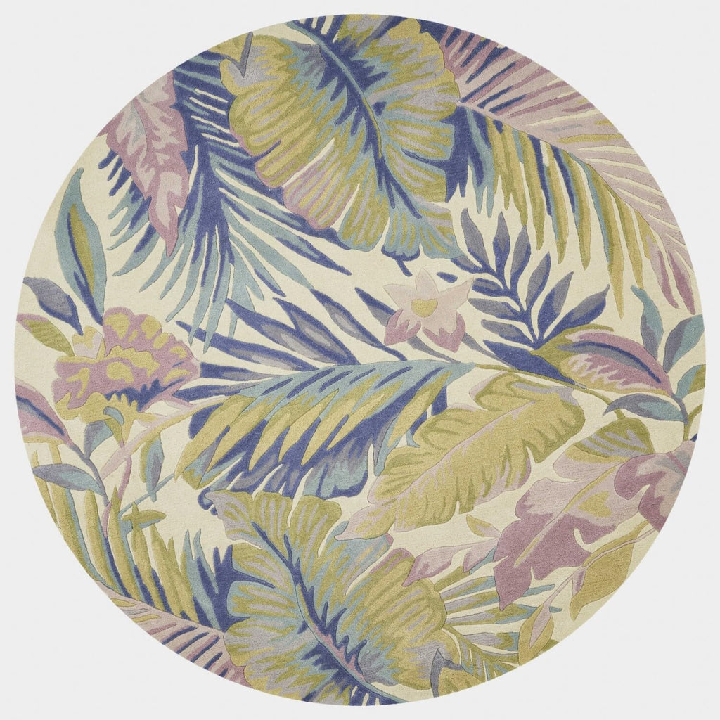 HomeRoots 6' Pastel Ivory Hand Tufted Tropical Plants Round Indoor Area Rug