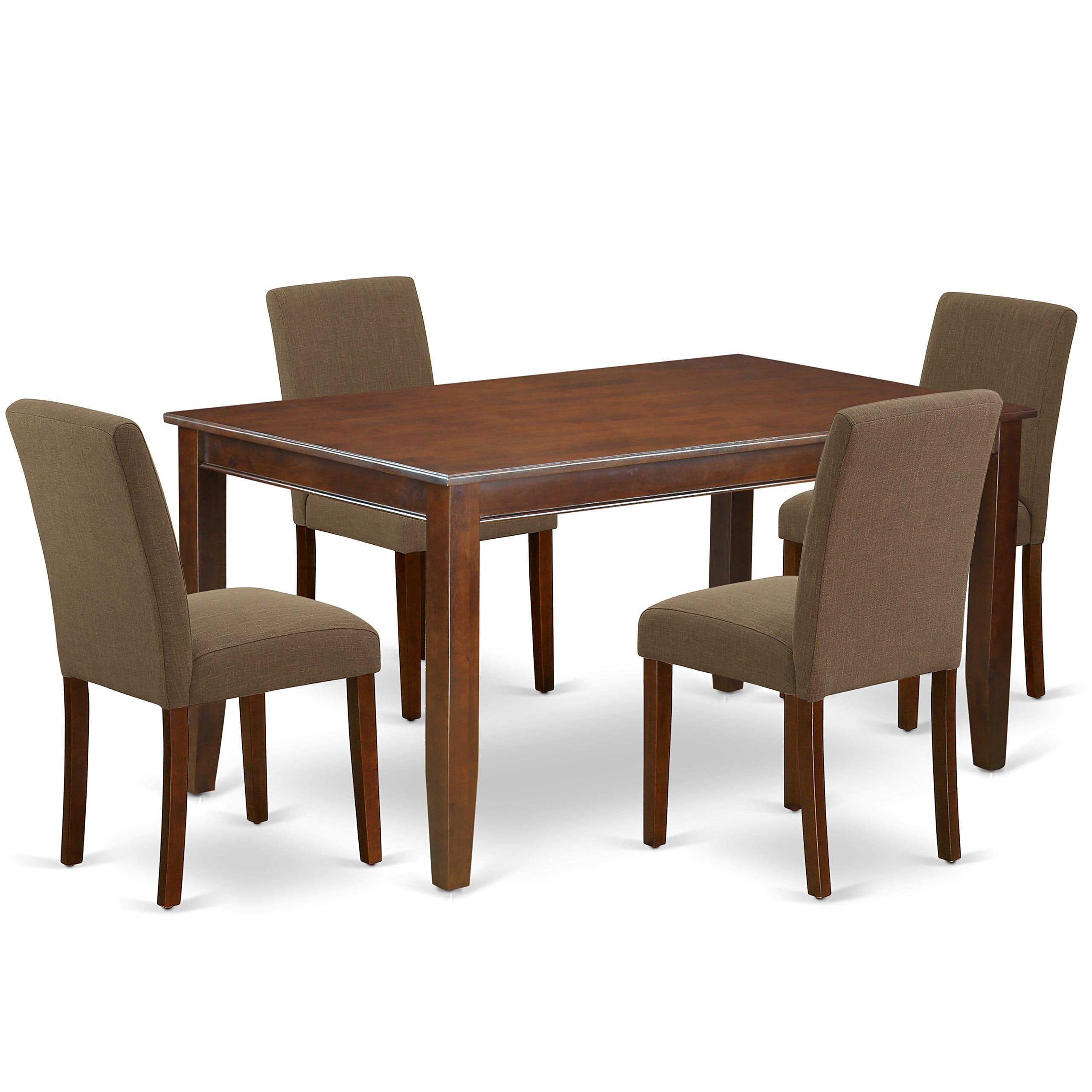 East West Furniture Duab5-Mah-18 Dudley 5 Piece Set Includes A Rectangle Dining Room Table And 4 Coffee Linen Fabric Upholstered Chairs, 36X60 Inch