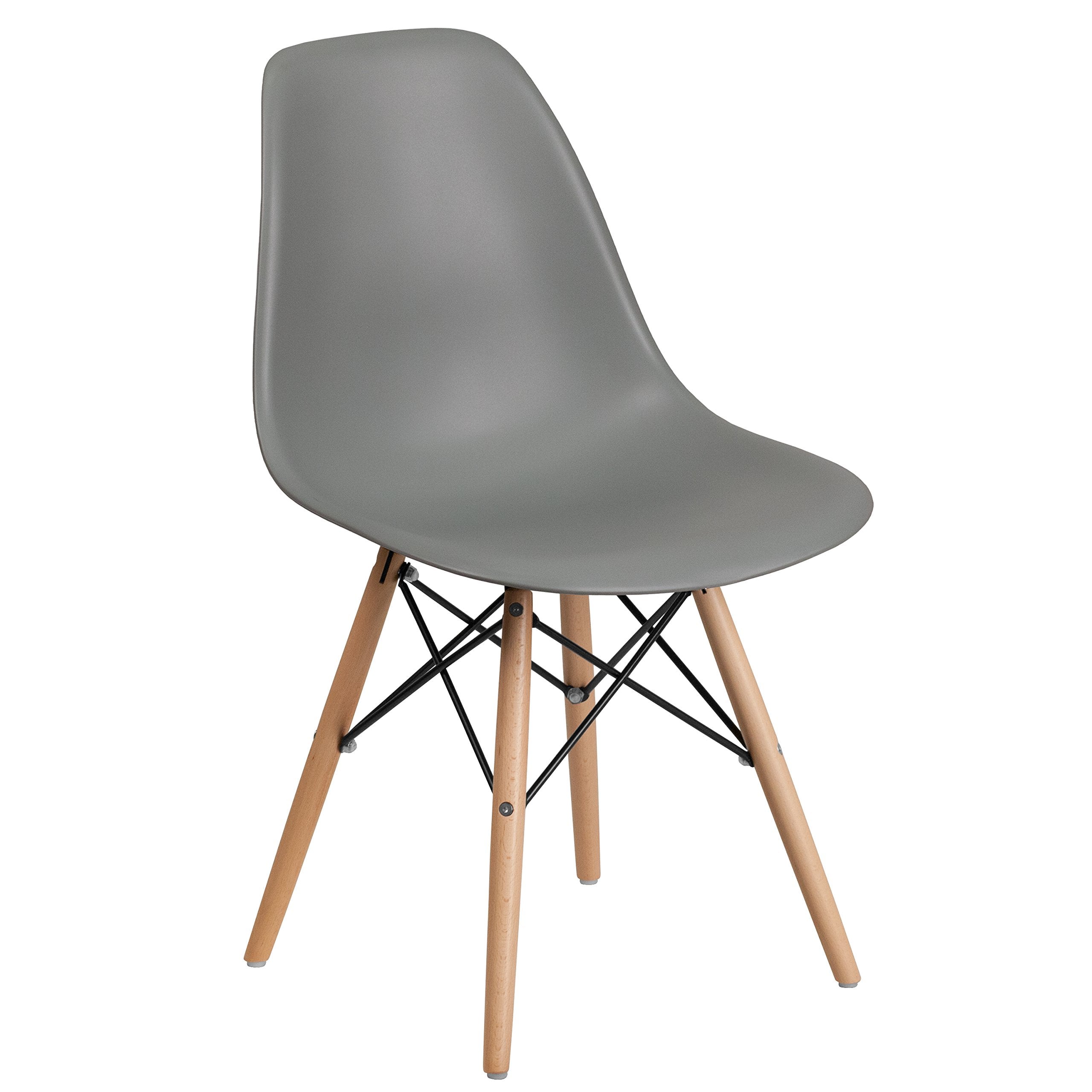 Flash Furniture Elon Series Moss Gray Plastic Chair With Wooden Legs For Versatile Kitchen, Dining Room, Living Room, Library Or Desk Use