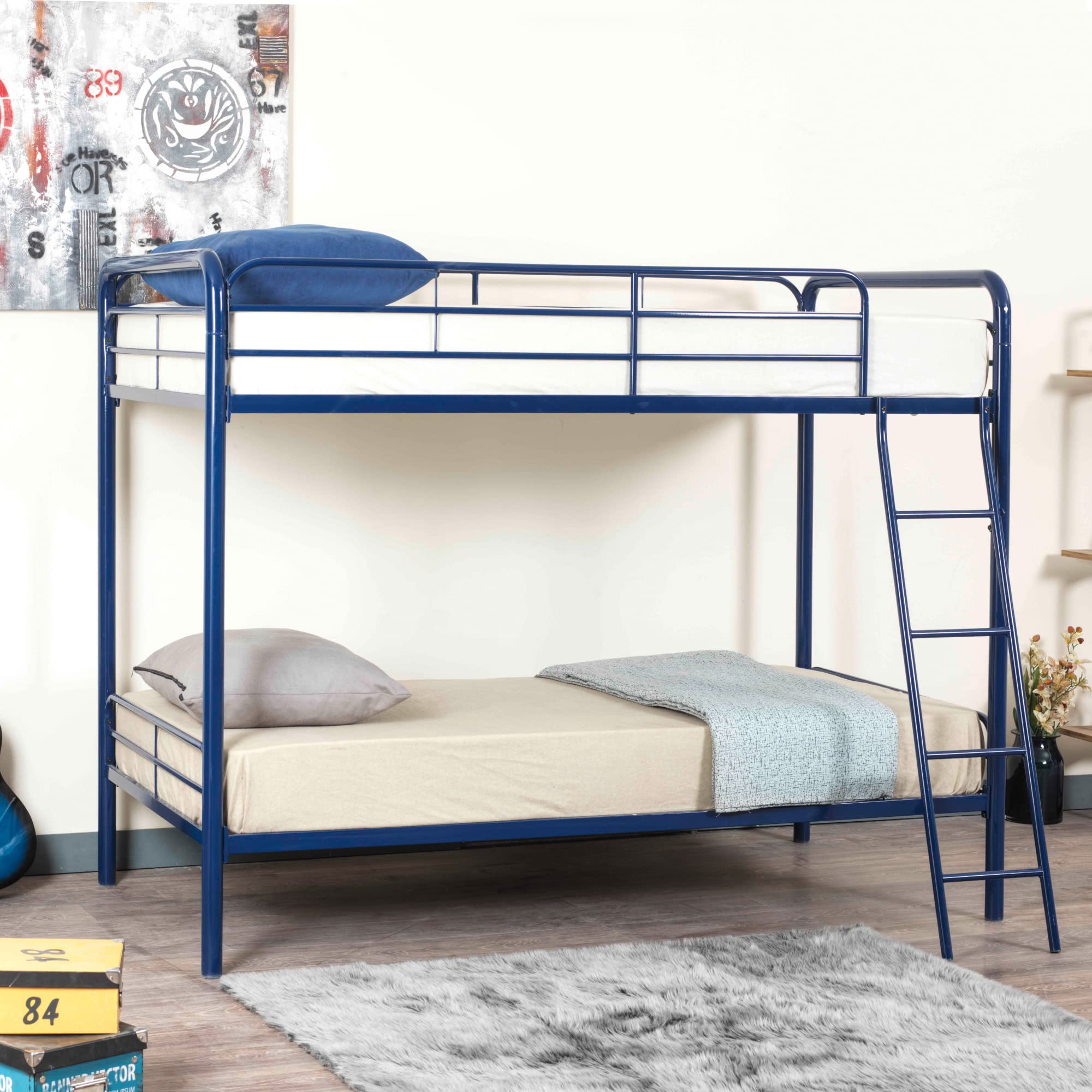 Better Home Products Twin Over Twin Metal Bunk Bed In Blue