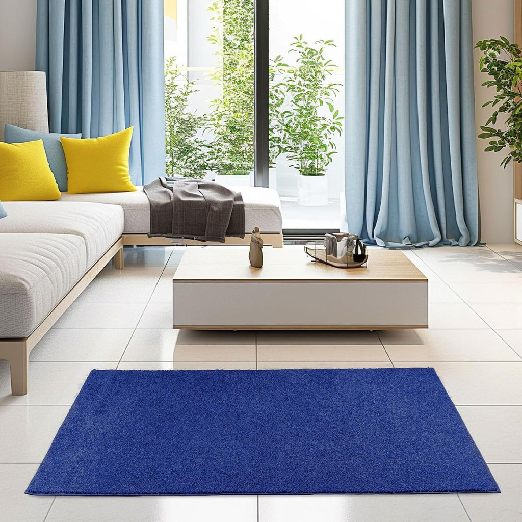 Pet Friendly Solid Color Area Rugs Neon Blue - 20'' X 40'' Half Round, Indoor, Stain Resistant, Perfect For Living Room, Bedroom