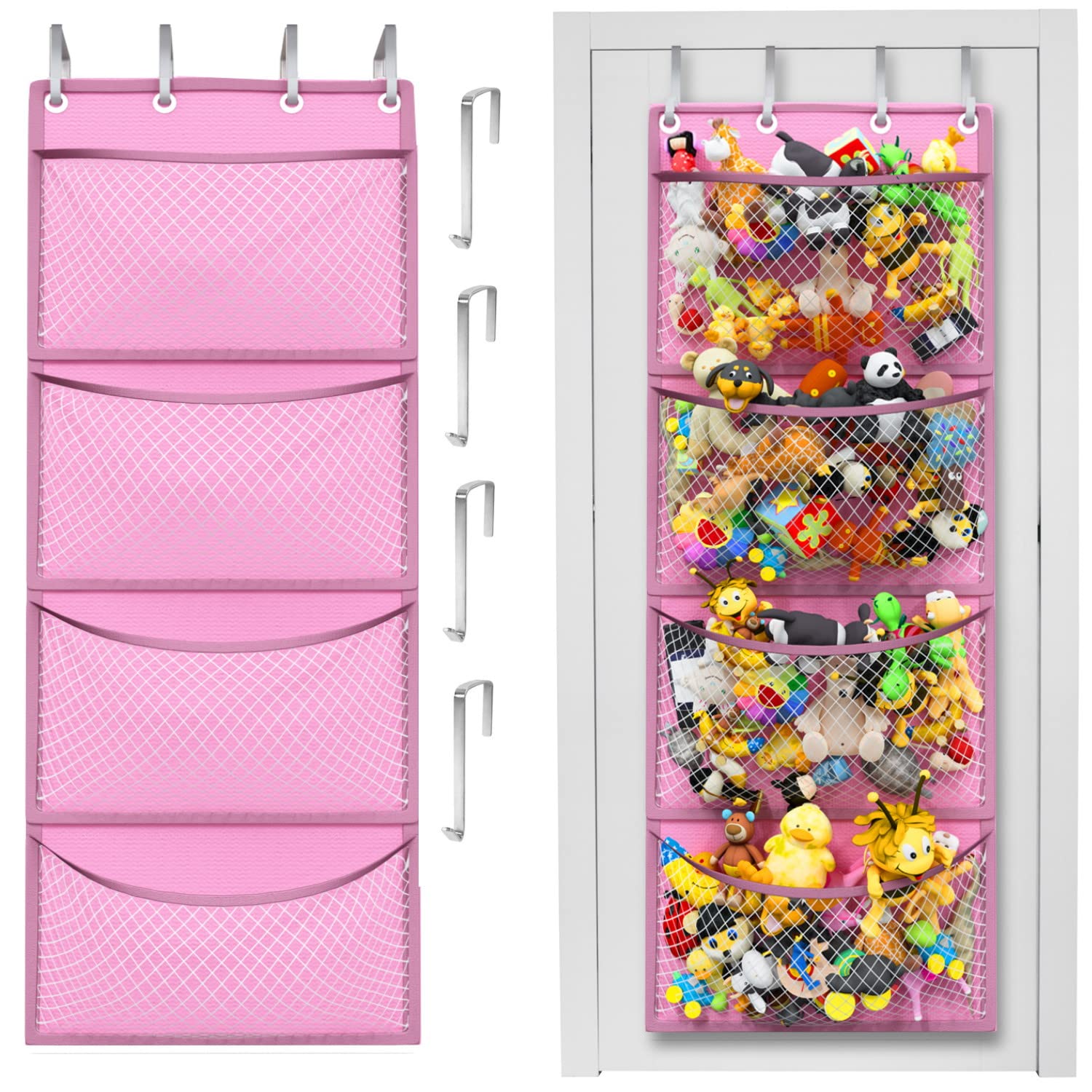Storage for Stuffed Animal - Over Door Organizer for Stuffies, Baby Accessories, and Toy Plush Storage / Easy Installation with 
