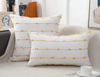 Nuyecy Set Of 2 Boho Throw Pillow Covers 26X26,Beige Yellow Neutral Couch Pillow Case With Tassel Fringe Decorative,Modern Accen