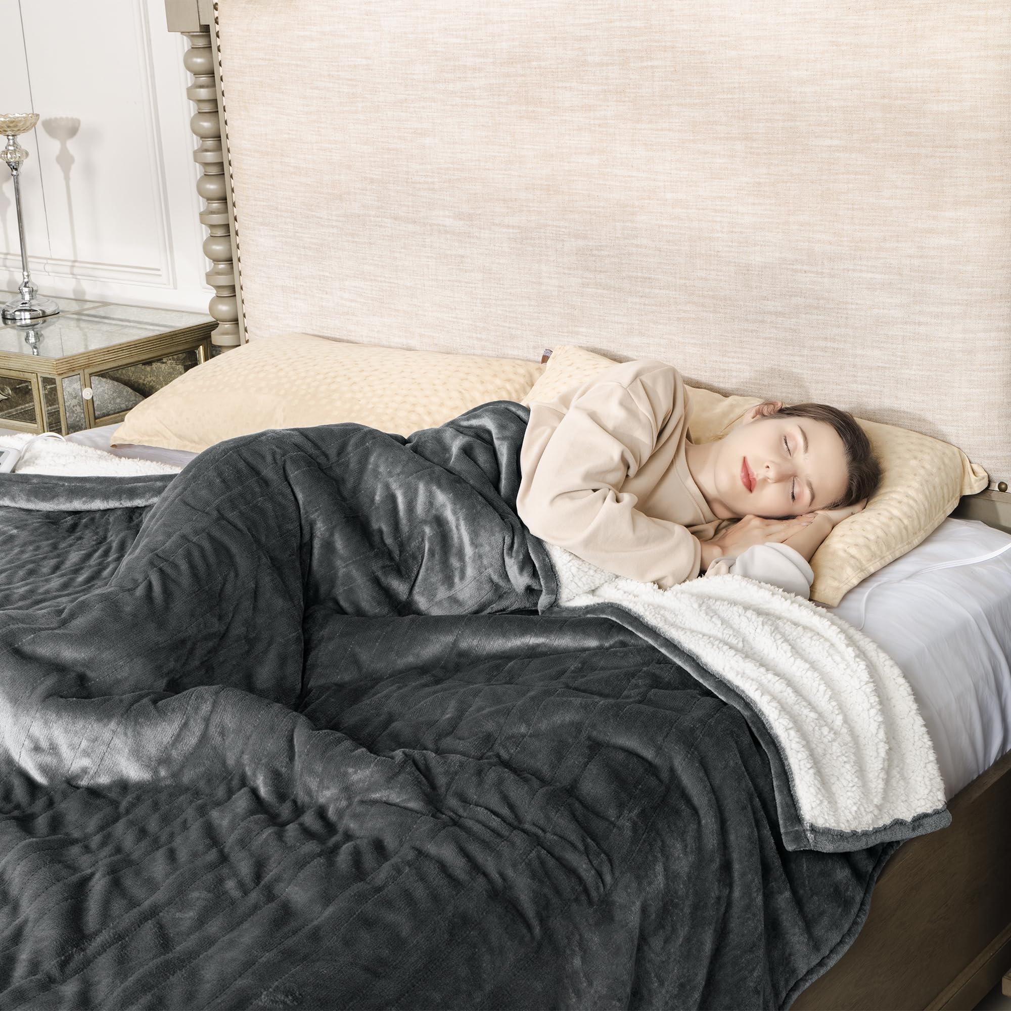 Sunvivi Heated Blanket King Size, Electric Throw Dual Control, 5 Years Warranty, 10 Heat Settings, 12 Hours Auto Off, Soft Flann