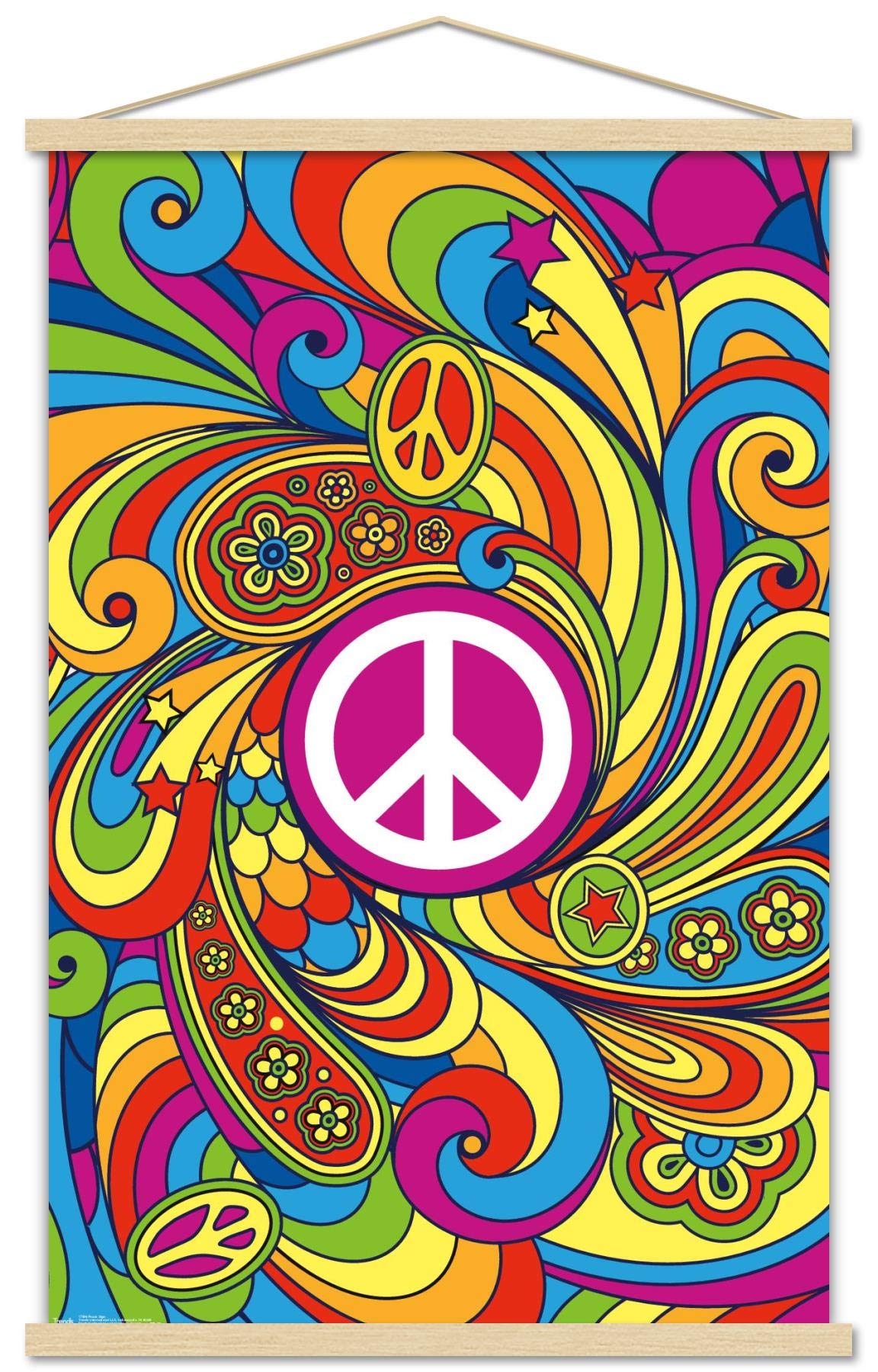 Trends International Peace Sign Wall Poster, 22.375 x 34, Print and Beechwood Hanger Bundle