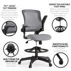 Flash Furniture Kale Mid-Back Swivel Office Chair with Height Adjustable Foot Ring and Lumbar Support, Mesh Executive Chair with Armrests, Dark Gray