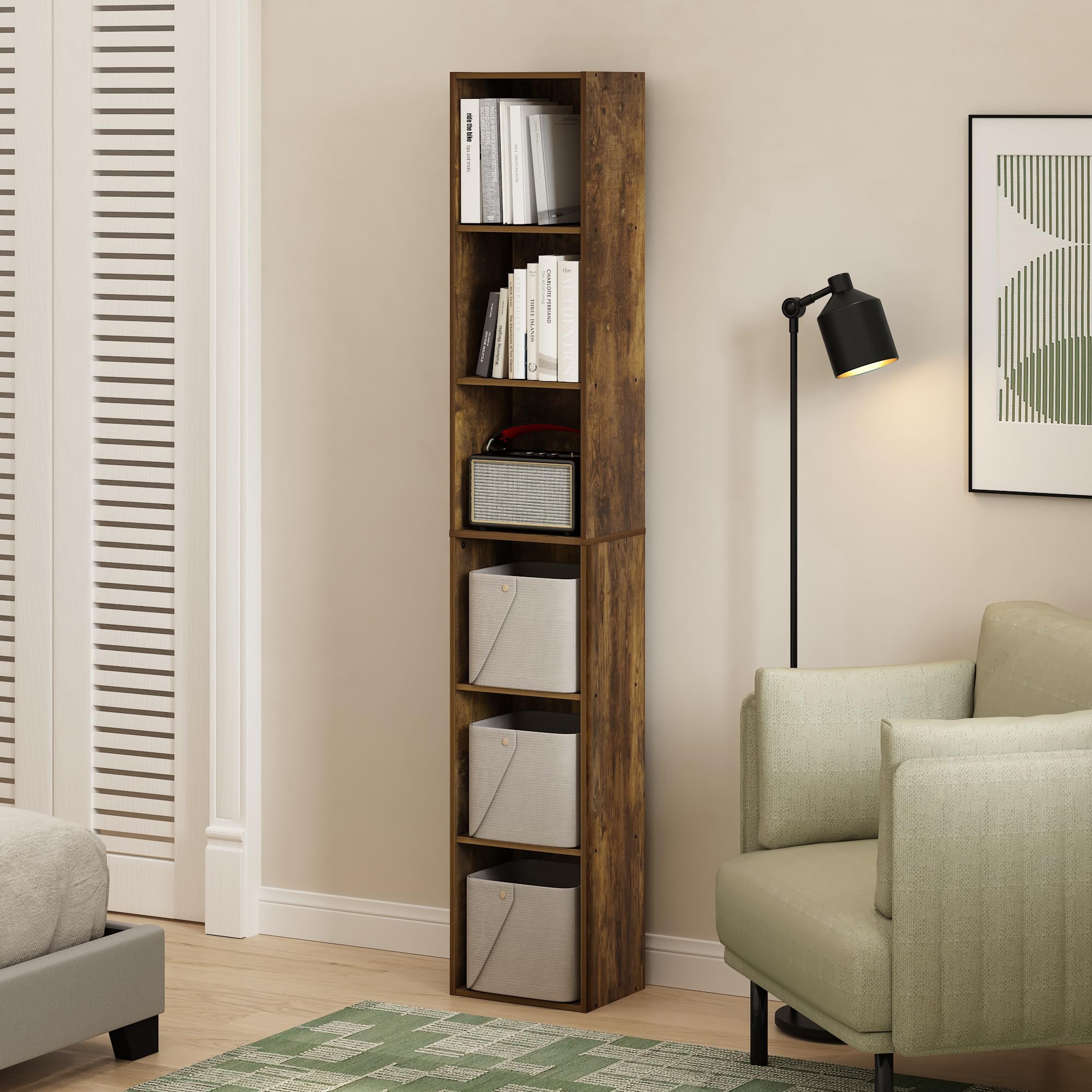 Furinno Luder 6-Tier Open Shelf Bookcase, Amber Pine