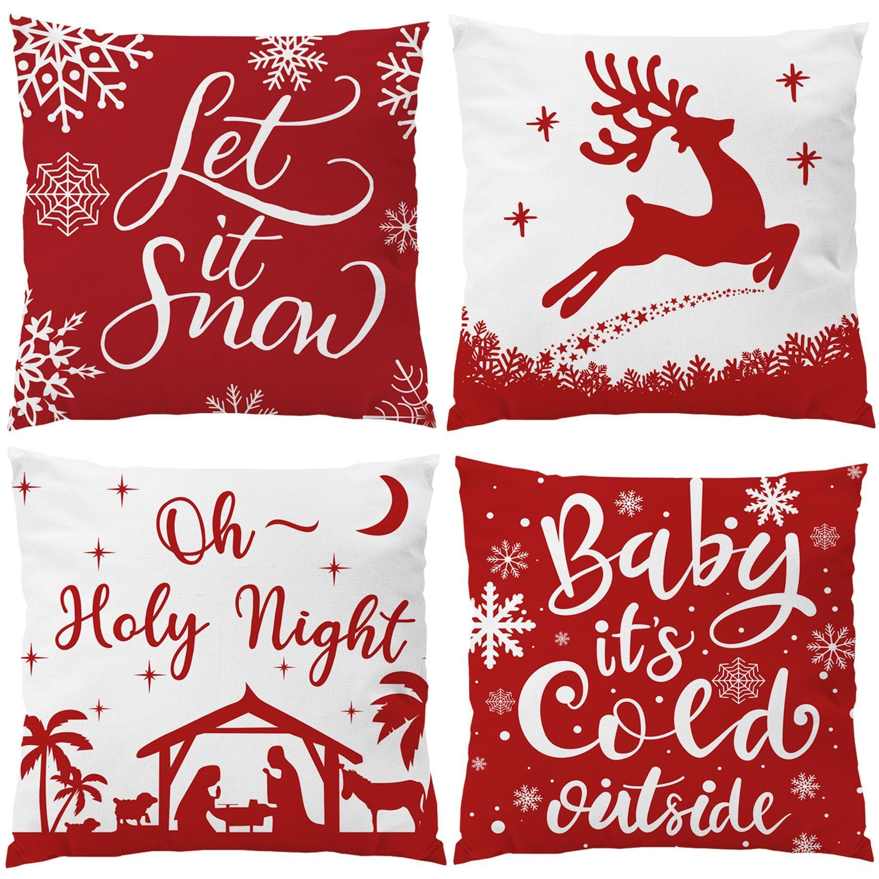 Ezving Set Of 4 22X22 Christmas Pillow Covers Baby It'S Cold Outside Gift Pine Tree Snowflake 22 X 22 Christmas Throw Pillow Cas