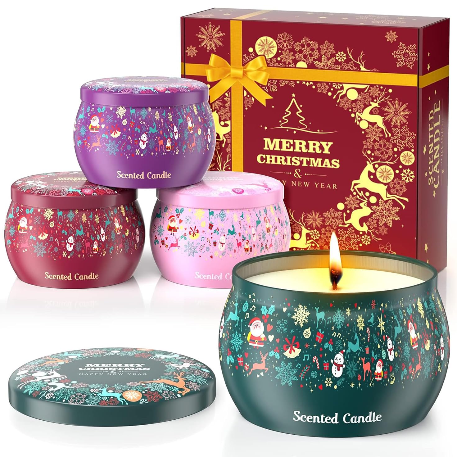 THAUSDAS Scented Candles Gift Set: 4 Pack 4.4 oz Aromatherapy Christmas Candles for Home Scented - 120H Burning Stress Relief Gi