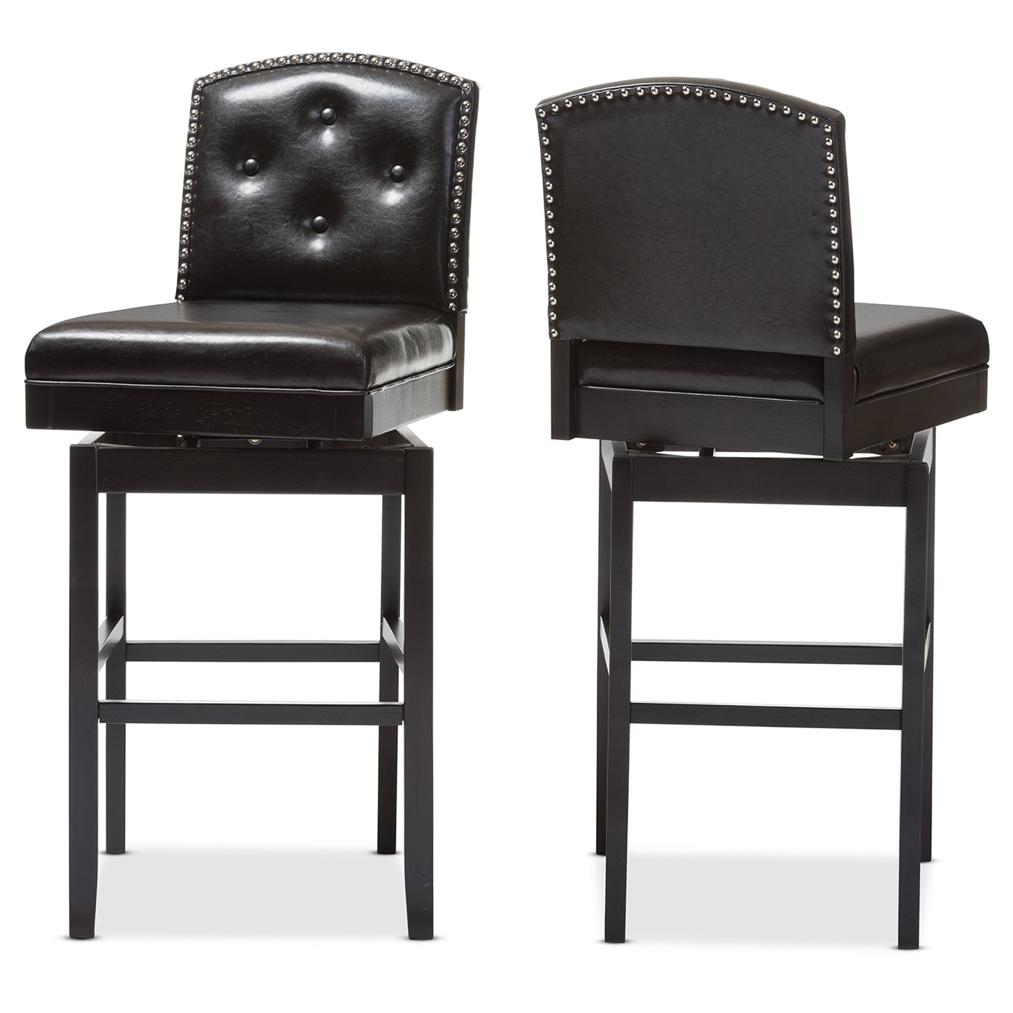 Baxton Studio Ginaro Modern & Contemporary Faux Leather Button-Tufted Upholstered Swivel Bar Stool (Set of 2), Dark Brown