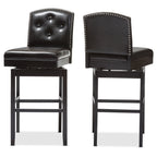 Baxton Studio Ginaro Modern & Contemporary Faux Leather Button-Tufted Upholstered Swivel Bar Stool (Set of 2), Dark Brown