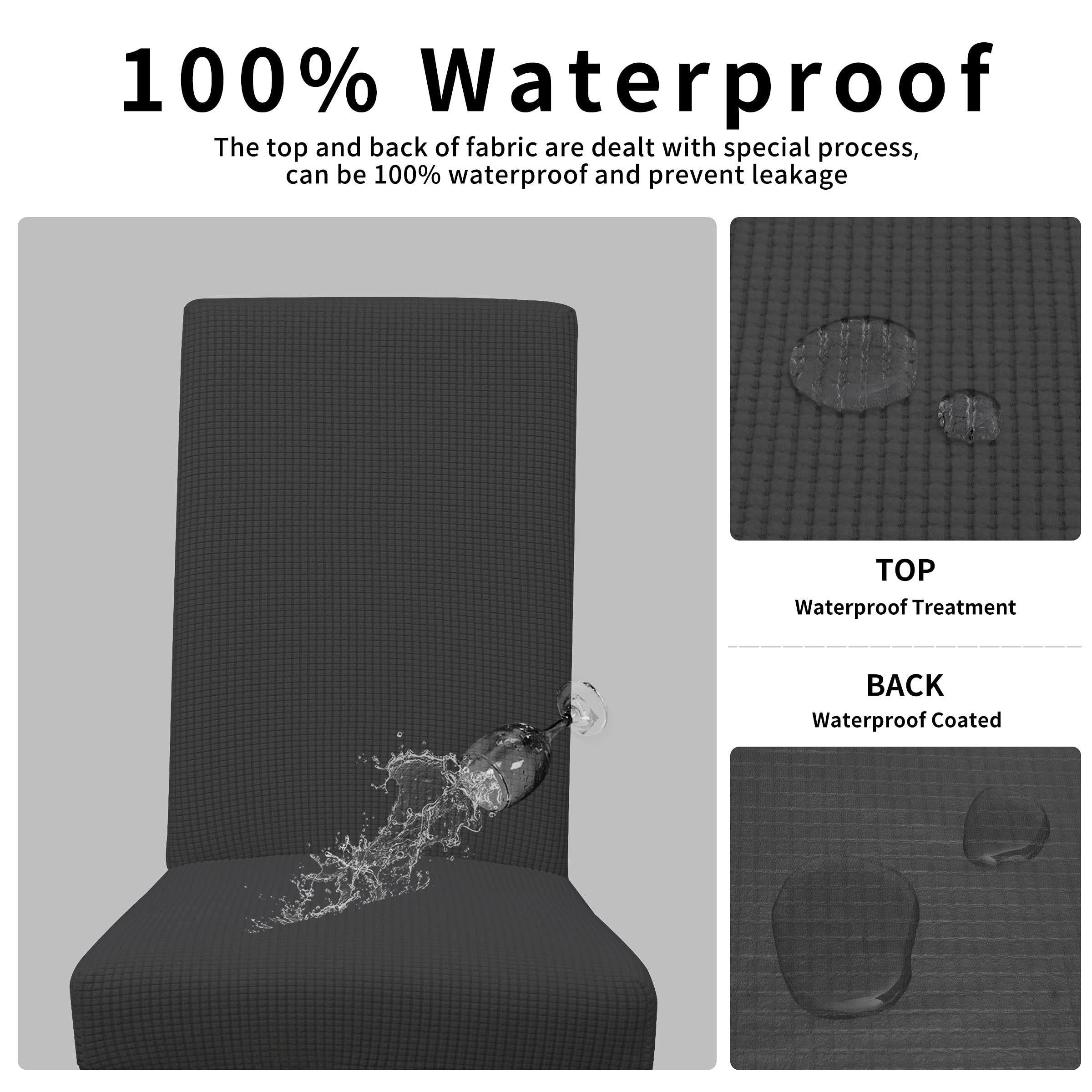 Easy-Going 100% Waterproof Dining Room Chair Cover Set Of 6, Stretch Jacquard Parson Chair Slipcover Removable Washable Chair Protector For Home, Restaurant, Banquet (Large, Dark Gray)