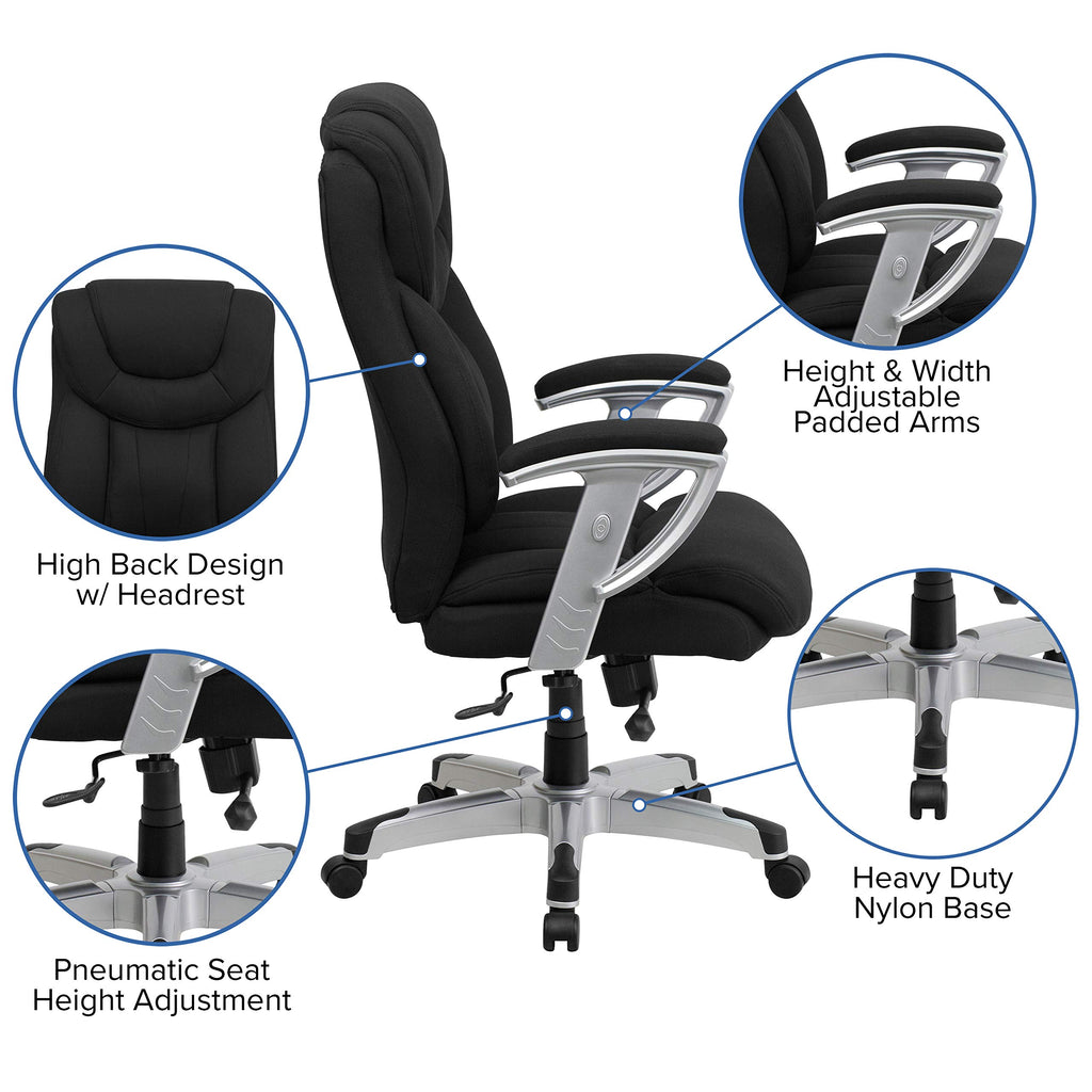 Flash Furniture HERCULES Series Big & Tall 400 lb. Rated Black Fabric Executive Ergonomic Office Chair with Silver Adjustable Arms