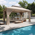 Aoxun Outdoor Gazebo for Patio 10x12 Metal Frame Canopy with Double Roofs Heavy Duty Party Tent and Shelter with Mosquito Nettin
