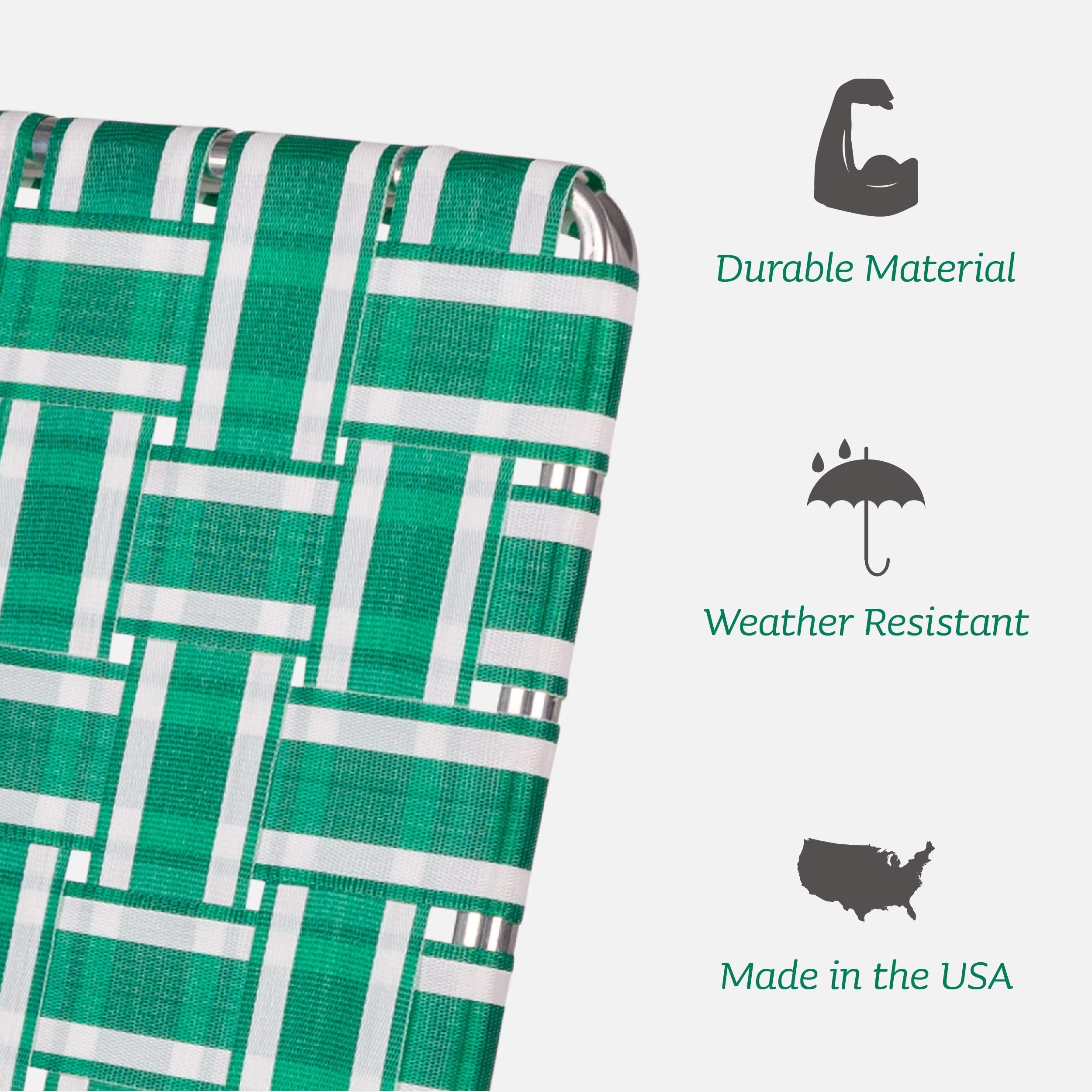 Lawn Chair Usa | Folding Aluminum Webbed Chair For Camping, Sports, And Beach | Classic - Tan Stripe //With White Arms