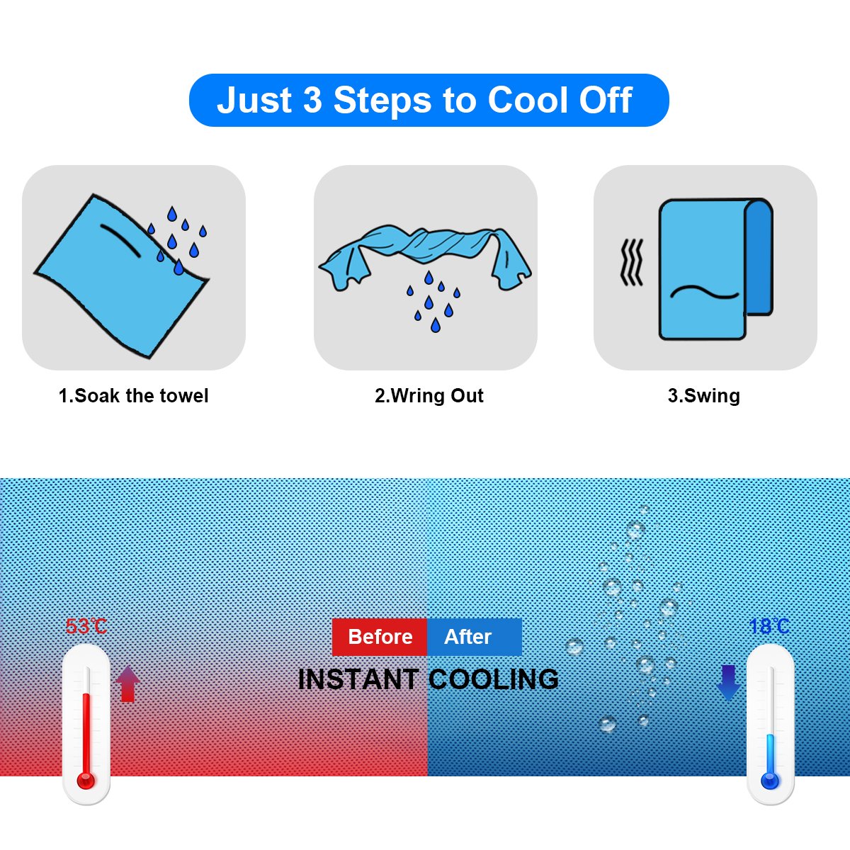 Cooling Towel,Vofler 6 Pack Cool Towels Microfiber Chilly Ice Cold Head Band Bandana Neck Wrap (40''X 12'') For Athletes Men Wom