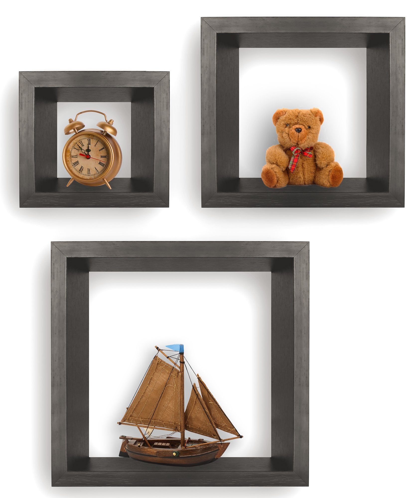 Greenco Set of 3 Cube Floating Shelves, Decorative, Walnut Finish