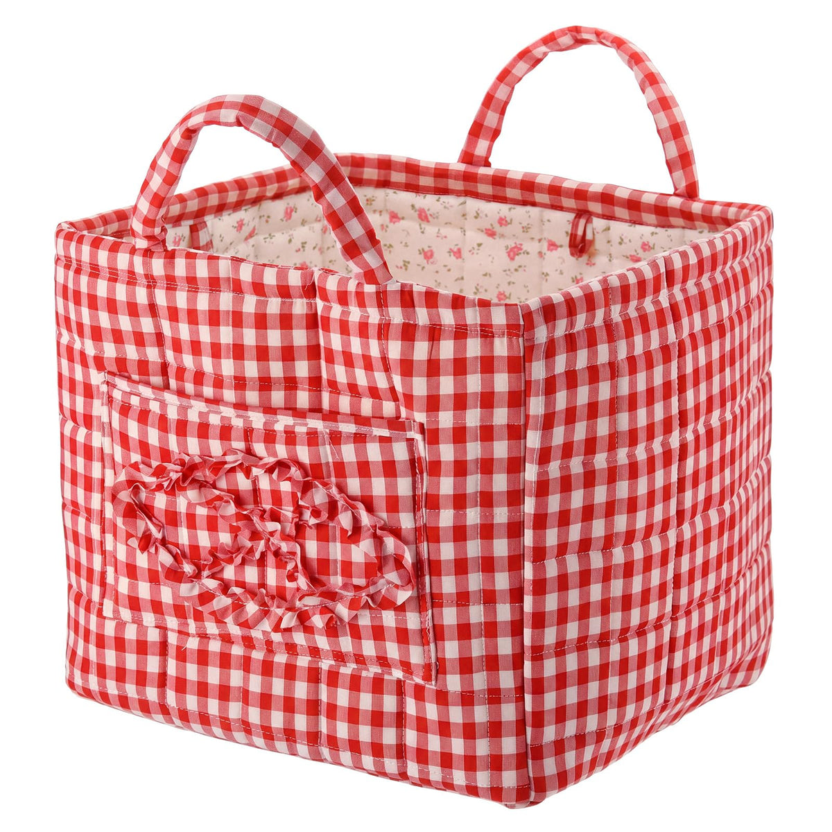 Novabright Red Gingham Quilted Car Basket with Handles, 12x10x10