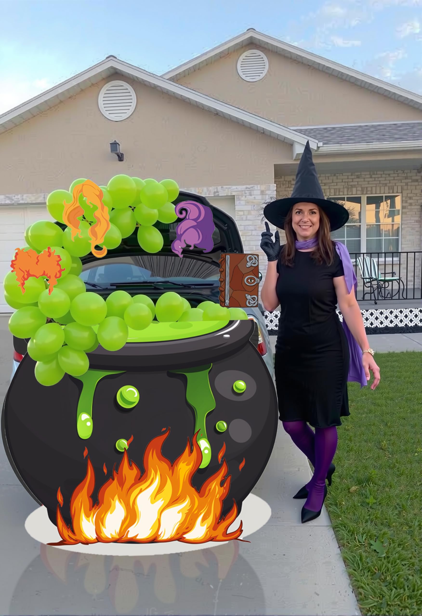 Hocus Trunk Or Treat Car Decor Kit For Suv,Pocus Halloween Witch Hat Balloons Magic Book Sticker Car Archway Garage Banner Party