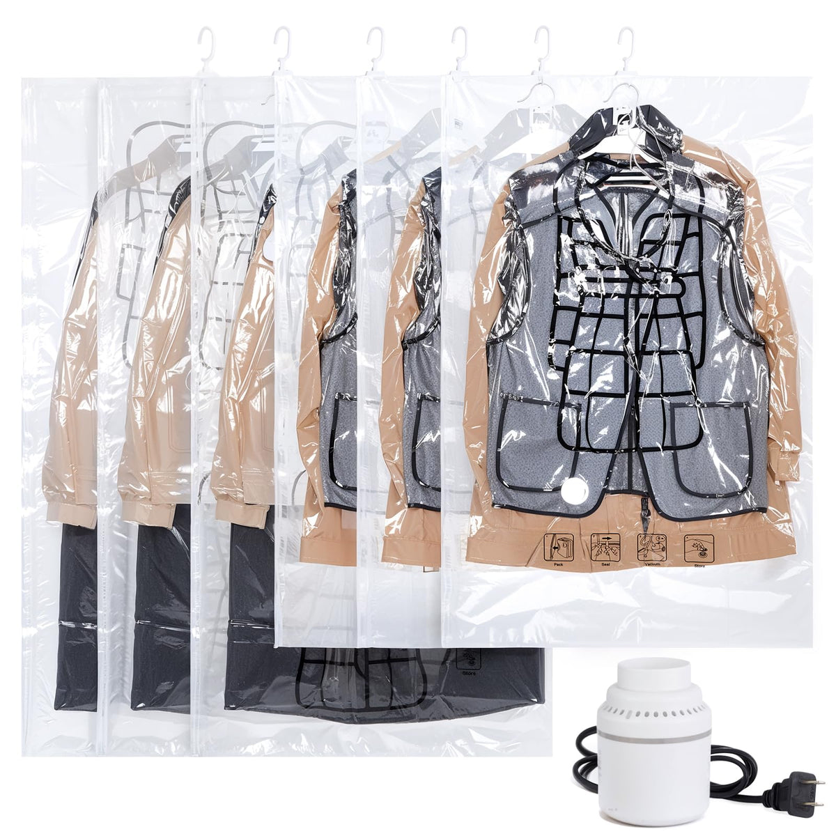 AGPTEK 6Pack Hanging Vacuum Storage Bags with Air Pump for Clothes