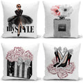 Hsinya Set Of 4 18X18 Pink Throw Pillow Covers Couch Bed Decorative Pillow Covers Fashion Girls Silver Perfume Flowers Cute Acce