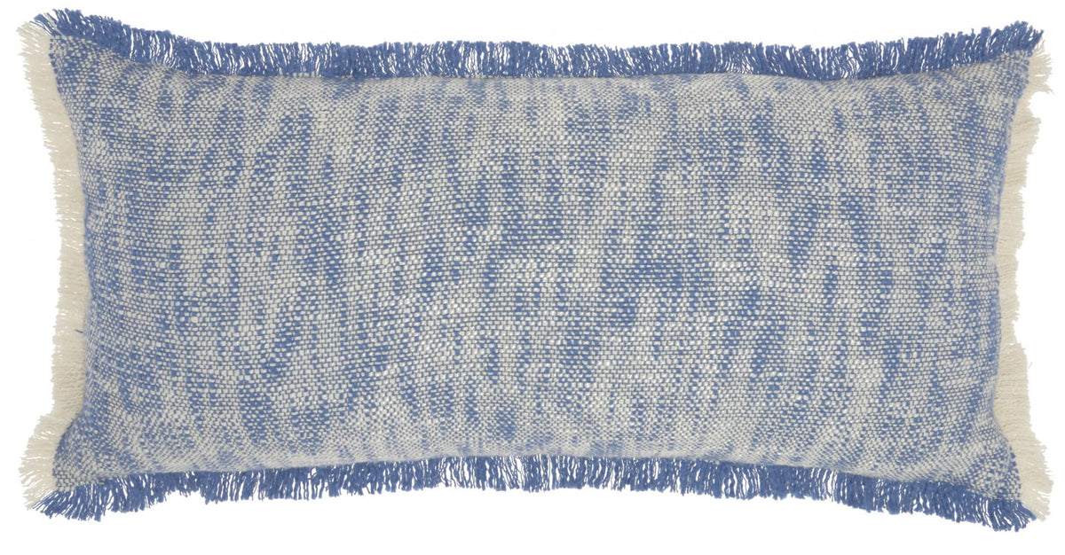 HomeRoots Cotton Blue and White Woven Heathered Lumbar Throw Pillow