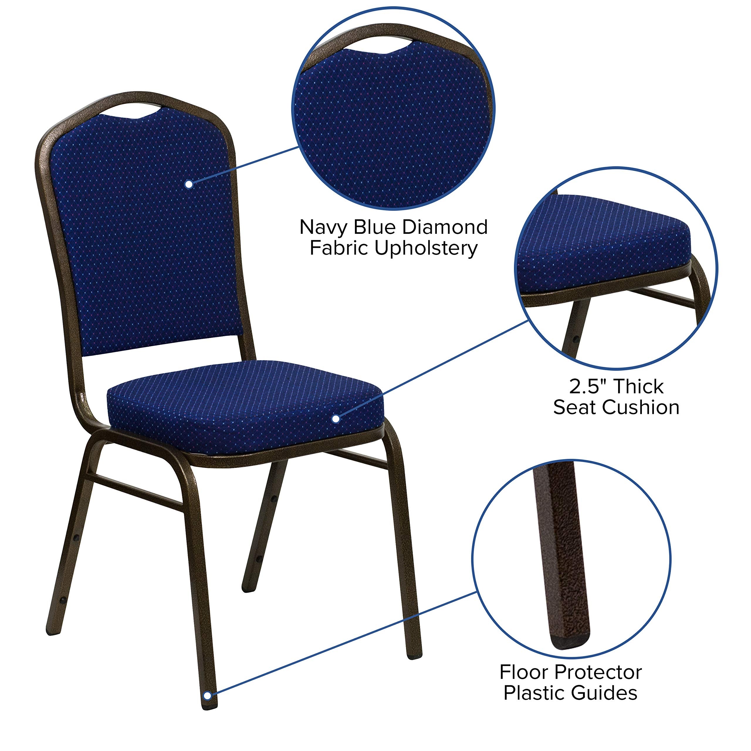 Flash Furniture HERCULES Series Crown Back Stacking Banquet Chair in Navy Blue Patterned Fabric - Gold Vein Frame