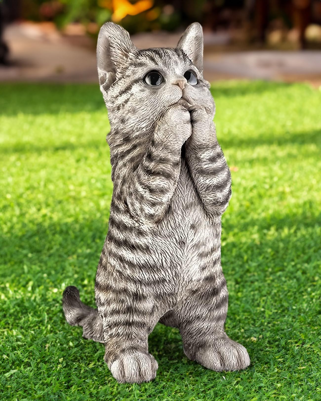 Coolboy Outdoor Cat Statue Garden Decoration,Cute Prayer Gray Cat Figurine Art Interior Office Home D  Cor,Animal Resin Sculptur