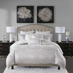 Madison Park Signature Glam Cozy Comforter Set - All Season Bedding Combo Filled Insert And Removable Duvet Cover, Shams, Decorative Pillows, Metallic White Queen(92'X96') 9 Piece