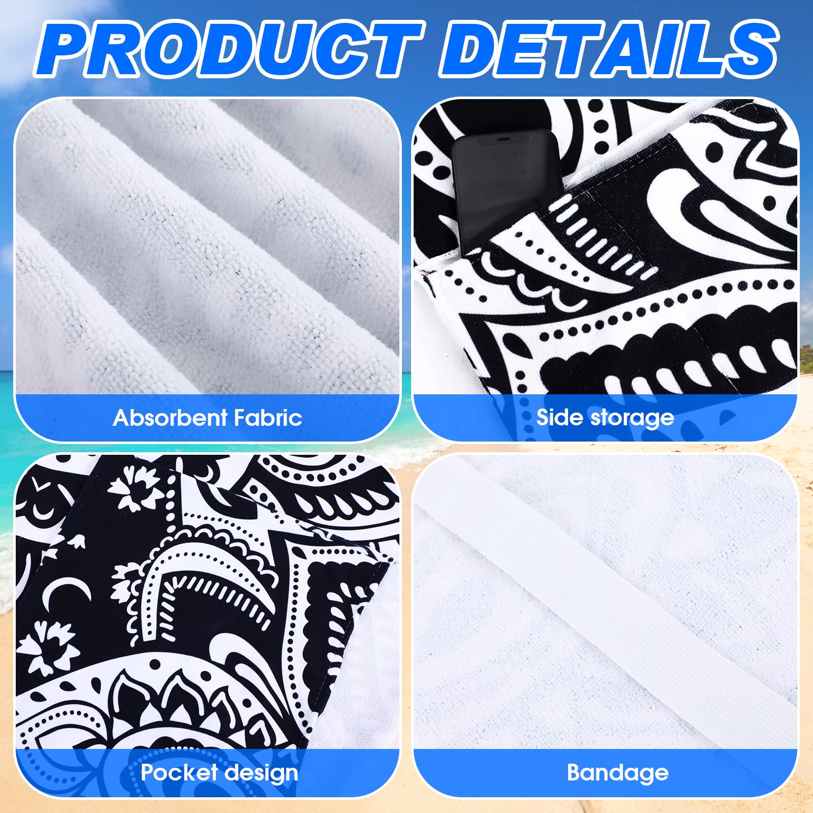 Oudain 2 Pcs Beach Chair Covers With Side Pockets Boho Pool Chaise Lounge Cover Mandala Microfiber Chaise Lounge Chair Towel Cov
