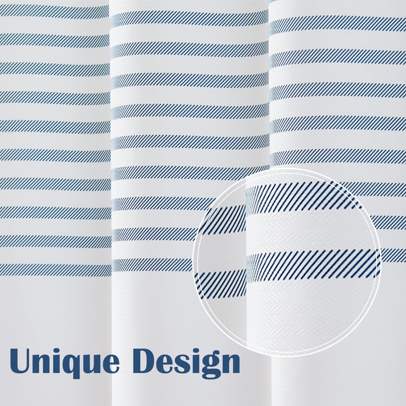 Jinchan White Shower Curtain With Blue Stripes Fabric Shower Curtain For Bathroom Modern Shower Curtain Waterproof In Bath 70X72