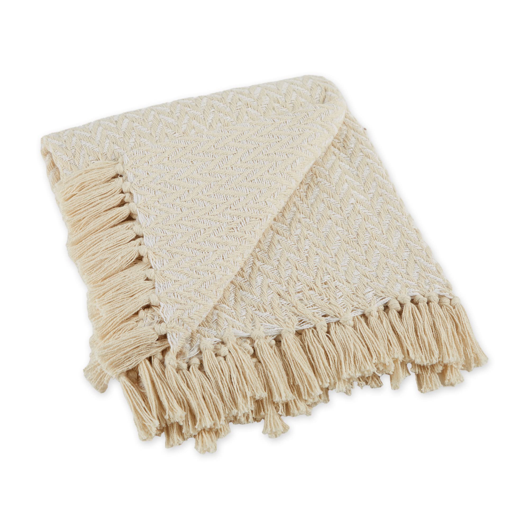 Dii Modern Zig Zag Throw Blanket Woven Cotton, Hand-Knotted 2.5 ' Fringe, 50X60, Natural