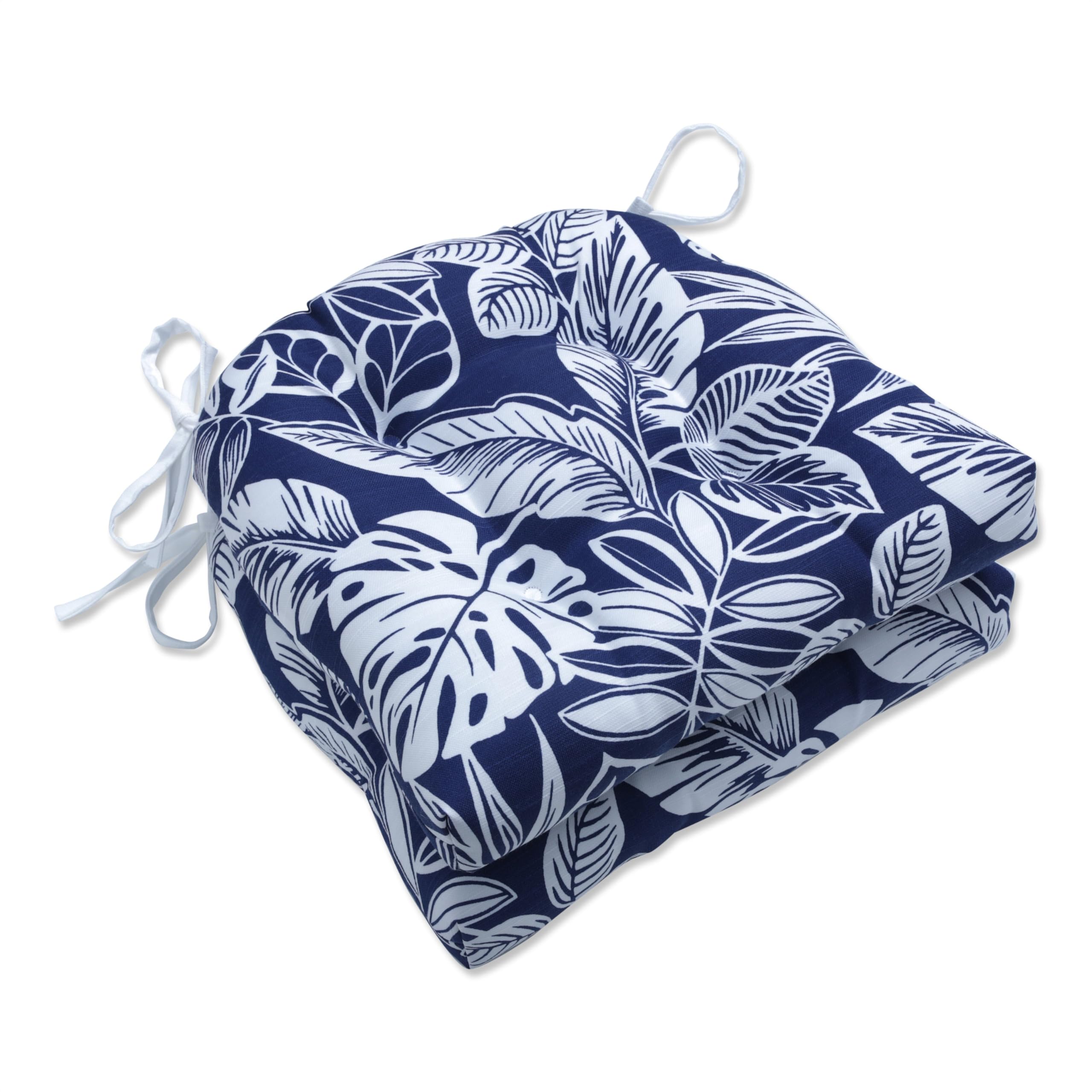 Pillow Perfect Outdoor/Indoor Chair Pads, 15.5' X 16', Blue Delray Navy 2 Count
