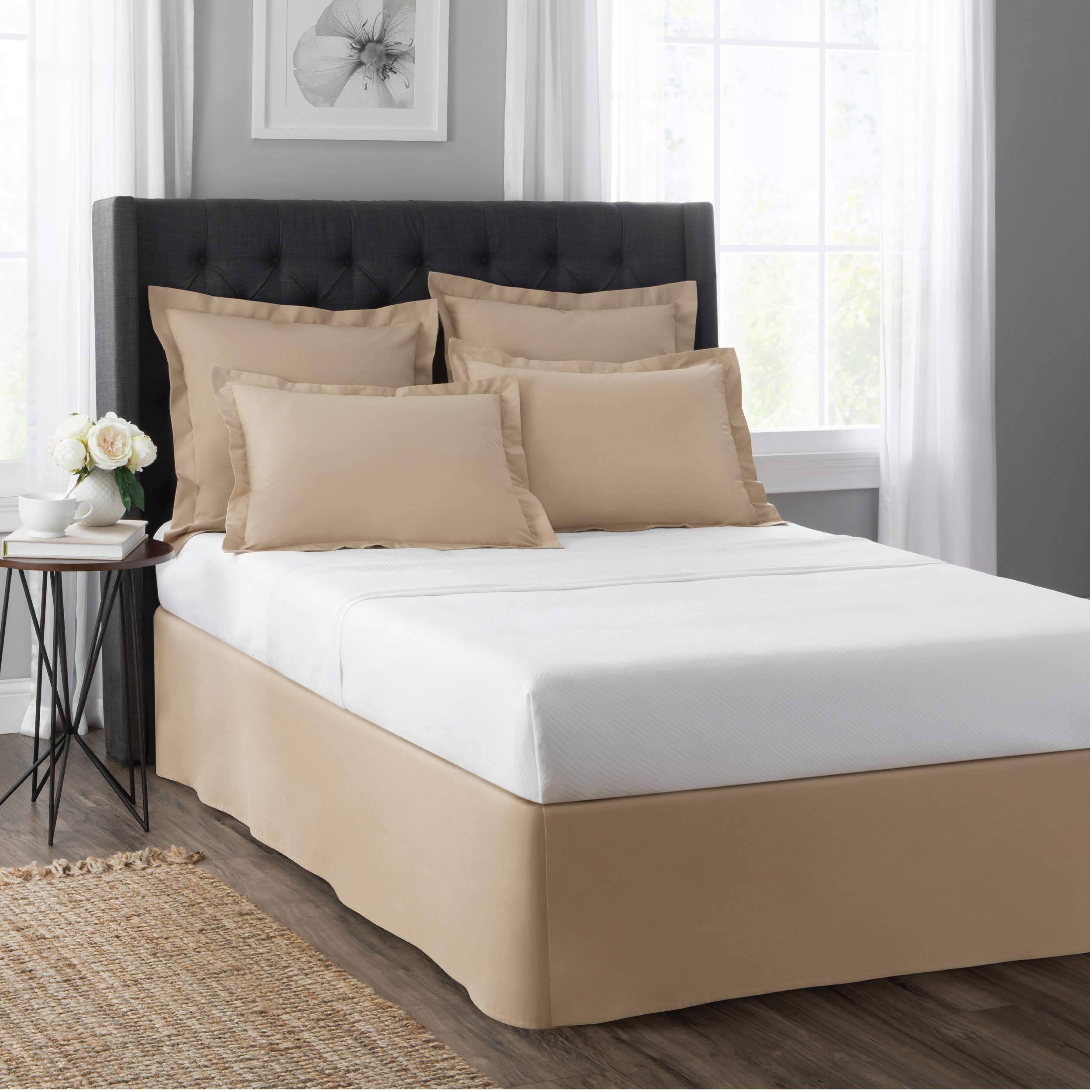 Today? Home Classic Tailored Bed Skirt Dust Ruffle, Cotton Blend Design, 14' Drop Length, Twin, Mocha