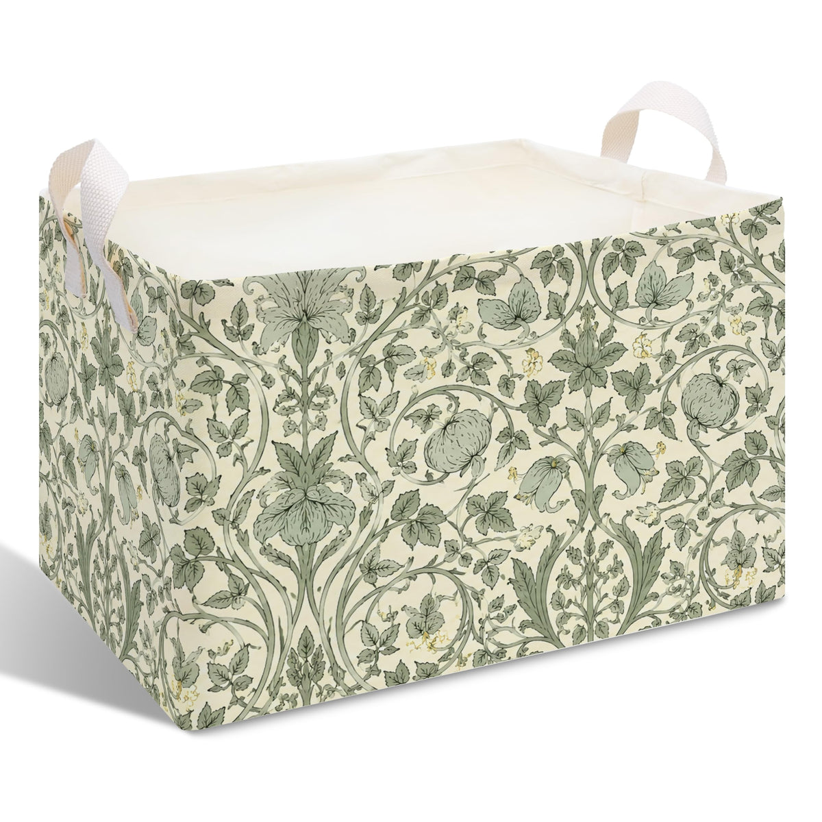 CIAEXRN Vintage Green Floral Botanical Collapsible Storage Basket