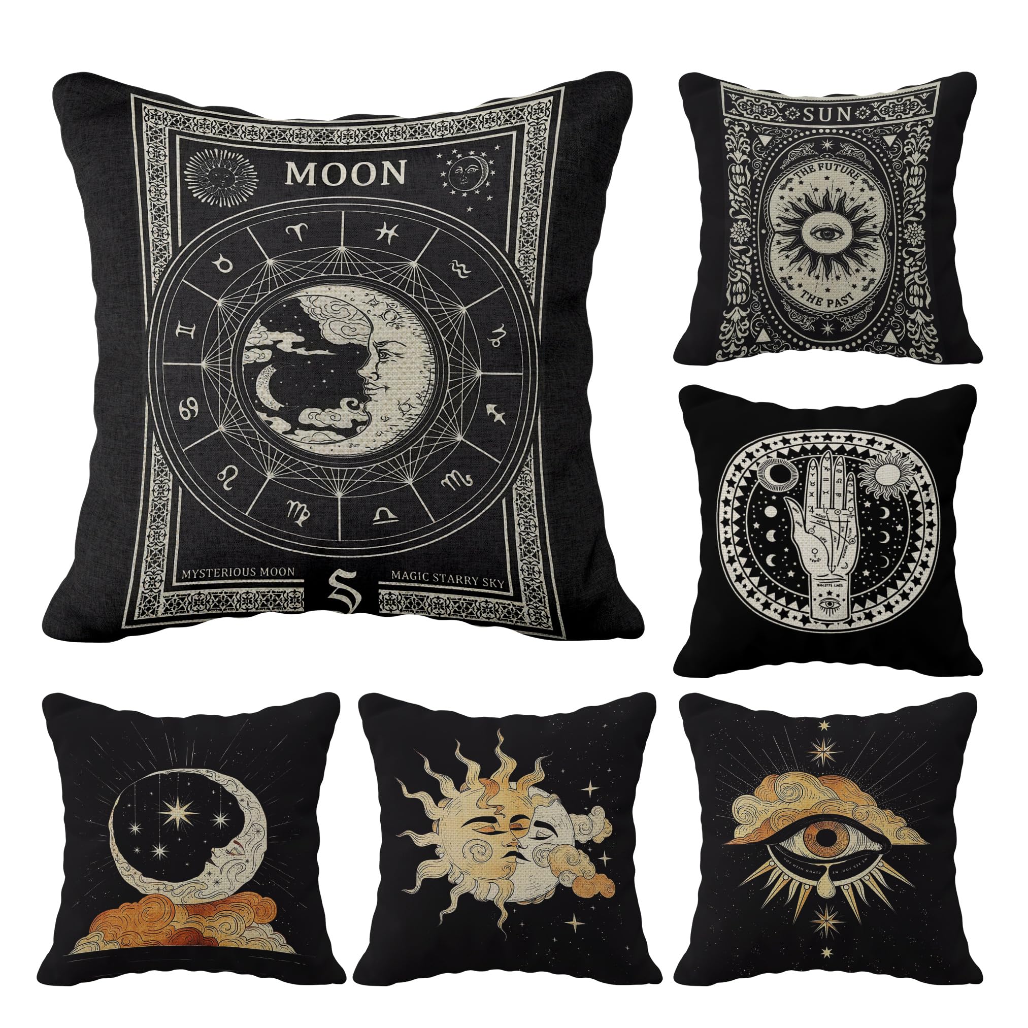 Tarot The Star Moon Sun Linen Throw Pillow Case, 18 X 18 Inch Set Of 6, Tarot Theme Room Decor, Astrology Tarot Lovers Gifts, Mo